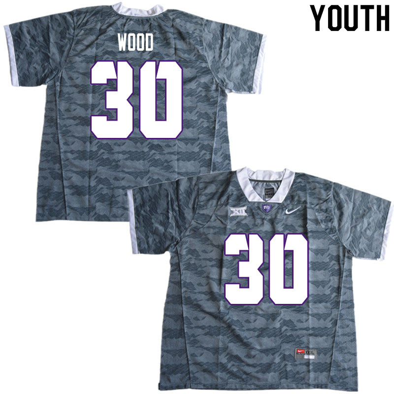 Youth #30 Alijah Wood TCU Horned Frogs College Football Jerseys Sale-Gray - Click Image to Close